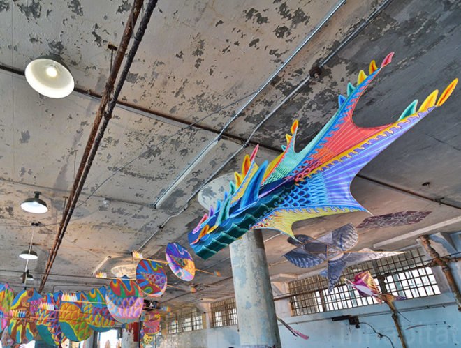 ai weiwei, @large, alcatraz, with wind, san francisco, ai weiwei alcatraz, green design, politics, political art, green art, green design, sustainable design, alcatraz prison, kites, dragon kite, handmade kite, green materials, freedom, freedom of expression