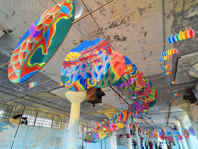 ai weiwei, @large, alcatraz, with wind, san francisco, ai weiwei alcatraz, green design, politics, political art, green art, green design, sustainable design, alcatraz prison, kites, dragon kite, handmade kite, green materials, freedom, freedom of expression