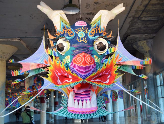 ai weiwei, @large, alcatraz, with wind, san francisco, ai weiwei alcatraz, green design, politics, political art, green art, green design, sustainable design, alcatraz prison, kites, dragon kite, handmade kite, green materials, freedom, freedom of expression