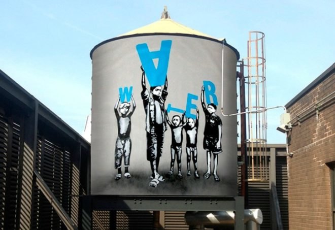 Water Tank Project, Word Above the Street, water shortage, water conservation, water tanks, water tank art, urband art, street art, nyc water initiative, global water issues