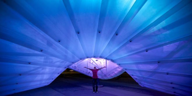 weather, light sculpture, led sculpture, interactive sculpture, sculpture, LED, LEDs, LED art, calgary art, Calgary sculpture, chinook arc, Chinook arch, creative machines, creative machines art, public art