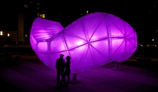 weather, light sculpture, led sculpture, interactive sculpture, sculpture, LED, LEDs, LED art, calgary art, Calgary sculpture, chinook arc, Chinook arch, creative machines, creative machines art, public art