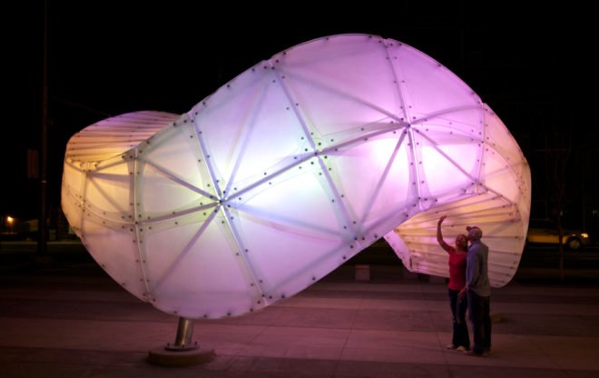 weather, light sculpture, led sculpture, interactive sculpture, sculpture, LED, LEDs, LED art, calgary art, Calgary sculpture, chinook arc, Chinook arch, creative machines, creative machines art, public art