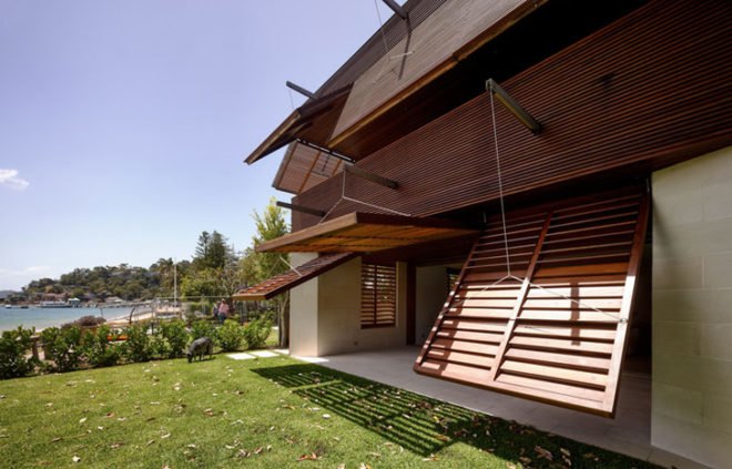green design, eco design, sustainable design, Andrew Burges Architects, Pittwater House, Beach House, timber shade facade, Sydney Australia