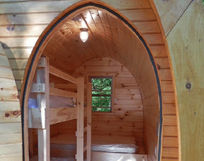 tiny houses, wooden houses, wooden homes, cabins, Gypsy cabins, Catawba Falls Campground, Low-Energy Retreats, North Carolina, mushroom-like cabins