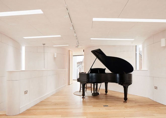 Chimes House, David Sheppard Architects, UK architects, small houses, curved walls, pianist home, daylit home, natural lighting, tiny spaces