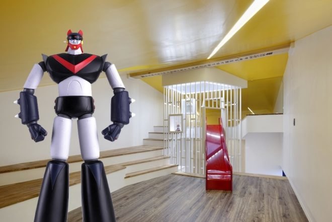 skip floor, conan house, moon Hoon, south korea, bangdong, toy-like architecture, polygonal house, slide, playroom, central atrium, asymmetrical house,