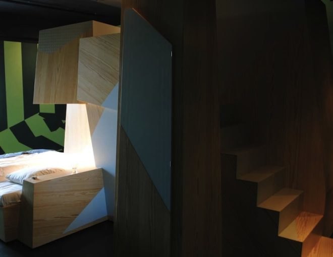 Volkshotel, Amsterdam, Netherlands, Jasper Eustace, Jos Blom, tiny hotel room, hotel room, hotel pod, architecture, mountain-inspired architecture