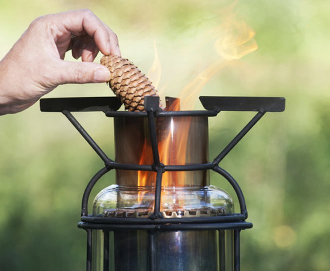 FRIDAEL camping stove, FRIDAEL, wood burning portable stove, portable stove, stove that burns pine cones