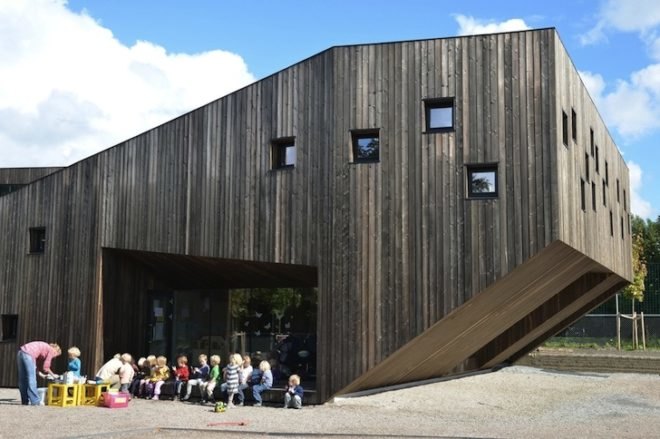 Fagerborg Kindergarten, Norway, Reiulf Ramstad Architects, Oslo, Norway, kindergarten, nursery, kindergarten design, wood kindergarten, timber structure, timber building, timber architecture, cantilever