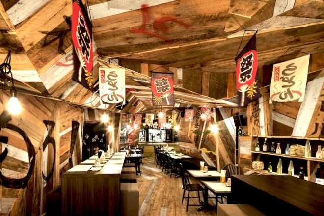 reclaimed wood, Dominic Samson, izakaya, Jean de Lessard, Japanese pub, montreal, interior design, reclaimed timber, recycled wood, locally sourced wood,