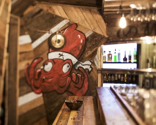 reclaimed wood, Dominic Samson, izakaya, Jean de Lessard, Japanese pub, montreal, interior design, reclaimed timber, recycled wood, locally sourced wood,