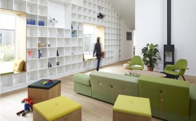 EFFEKT, Livsrum, cancer counseling center, hospital building, denmark, danish architecture, cancer center architecture, wellness buildings, fiber-cement boards, courtyards