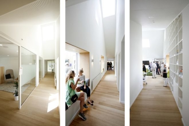 EFFEKT, Livsrum, cancer counseling center, hospital building, denmark, danish architecture, cancer center architecture, wellness buildings, fiber-cement boards, courtyards