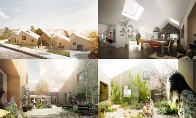 EFFEKT, Livsrum, cancer counseling center, hospital building, denmark, danish architecture, cancer center architecture, wellness buildings, fiber-cement boards, courtyards
