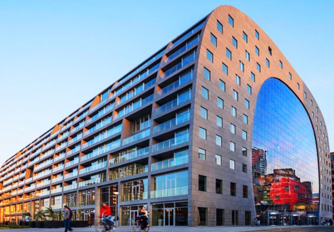 MVRDV, Rotterdam, Netherlands, Binnenrotte Square, Markthal, Markthal Rotterdam, food market, covered food market, horn of plenty art, post industrial Rotterdam, BREEAM, BREEAM Very Good certificate,