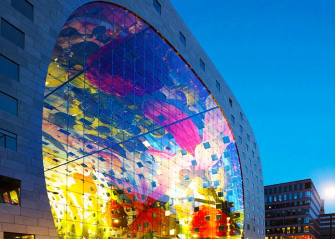 MVRDV, Rotterdam, Netherlands, Binnenrotte Square, Markthal, Markthal Rotterdam, food market, covered food market, horn of plenty art, post industrial Rotterdam, BREEAM, BREEAM Very Good certificate,