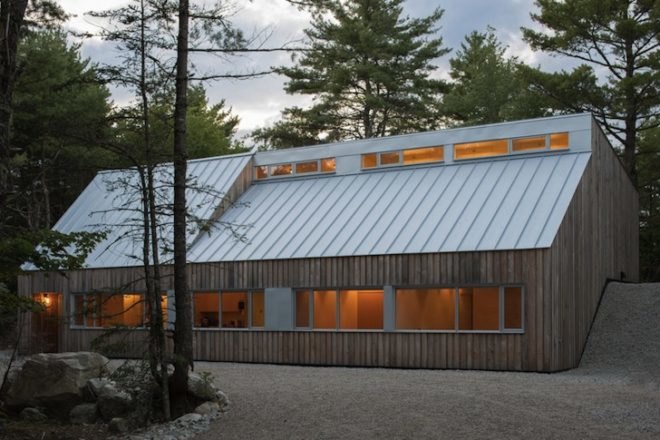 Omar Gandhi, OSB, plywood, Moore Studio, Nova Scotia, Canada, Canadian architecture, industrial fixtures, concrete flooring, nova scotia vernacular, clerestory window, natural light, wood cabin, cabin, artists retreat, artist studio
