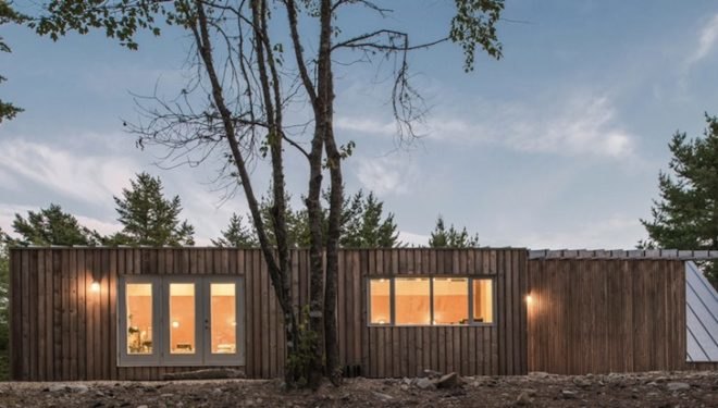 Omar Gandhi, OSB, plywood, Moore Studio, Nova Scotia, Canada, Canadian architecture, industrial fixtures, concrete flooring, nova scotia vernacular, clerestory window, natural light, wood cabin, cabin, artists retreat, artist studio