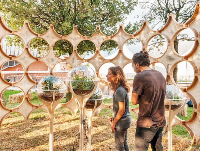 Wunderbugs, pavilion, wood pavilion, OFL Architecture, Francesco Lipari, Vanessa Todaro, microcontroller, Arduino, sensors, audio installation, roman baroque, cnc milled wood, modular pavilion, ultrasonic sensors, insects,