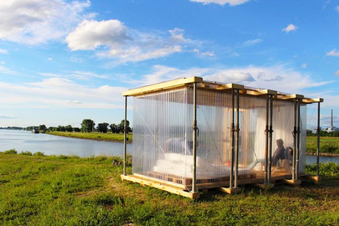 Raumlabor, temporary hotel, Mannheim, Germany, Theater der Welt festival, recycled materials, pop up hotel, low budget, resourceful accommodation