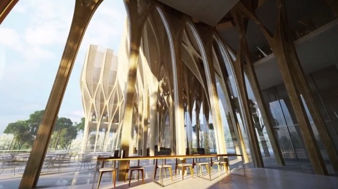 Zaha Hadid Architects, Sleuk Rith Institute, Cambodia architecture, Khmer Rouge, institute, wooden architecture, wooden shades, facade design