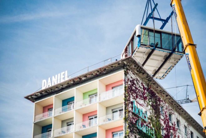 green design, eco design, sustainable design , hotel Daniel, LoftCube, pop up penthouse, Studio Aisslinger, Graz Austria