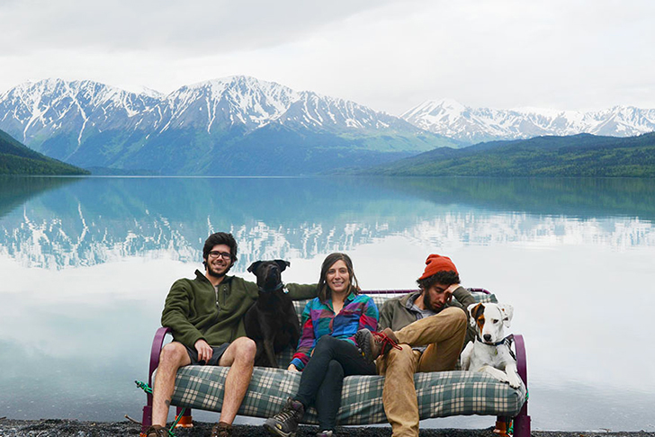 three friends, two dogs, couch surfing US, photo series, natural landscapes,