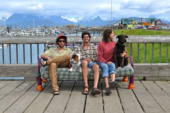 three friends, two dogs, couch surfing US, photo series, natural landscapes,