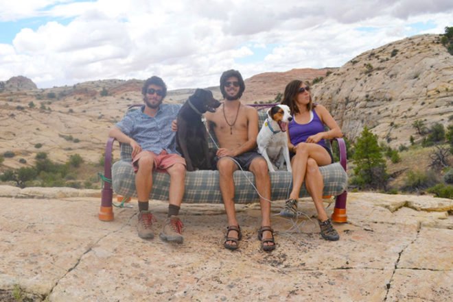 three friends, two dogs, couch surfing US, photo series, natural landscapes,