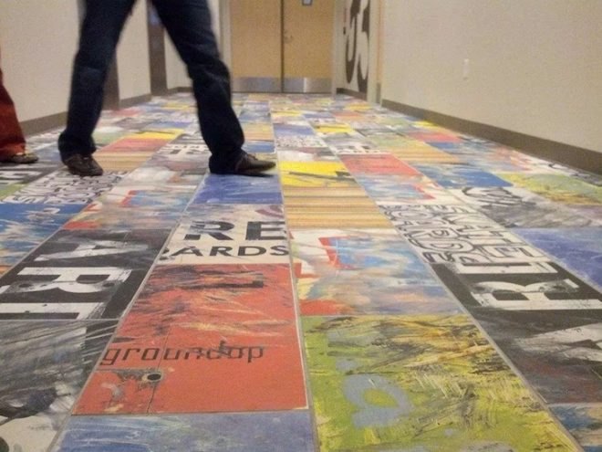art of board, i ride i recycle, skateboard, recycled skateboard, recycled skateboard tiles, ceramic tiles, reader submitted content, google headquarters, pre-consumer recycled materials, imagine tile
