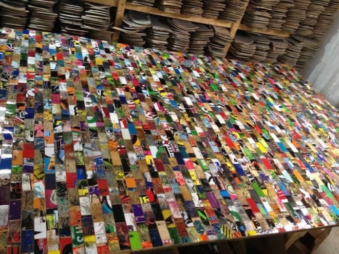 art of board, i ride i recycle, skateboard, recycled skateboard, recycled skateboard tiles, ceramic tiles, reader submitted content, google headquarters, pre-consumer recycled materials, imagine tile