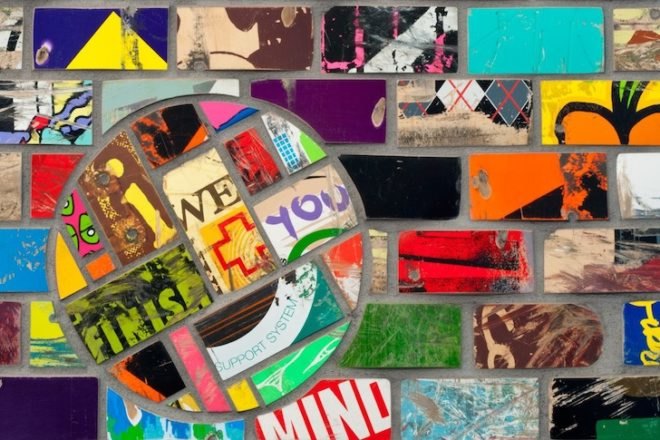 art of board, i ride i recycle, skateboard, recycled skateboard, recycled skateboard tiles, ceramic tiles, reader submitted content, google headquarters, pre-consumer recycled materials, imagine tile