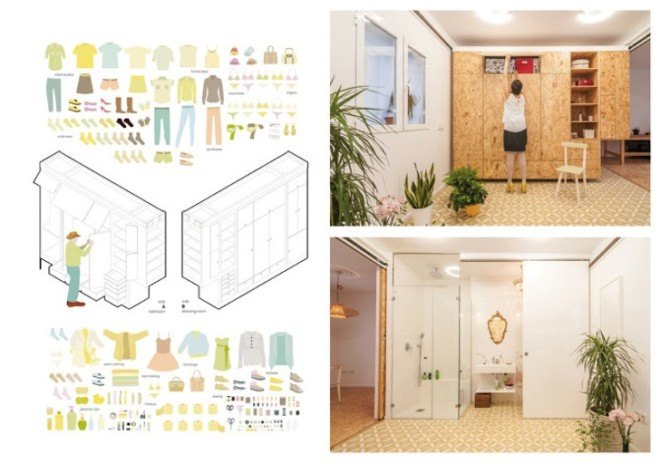multifunctional, PKMN Architectures, ERREPILA, Yolanda Pila, All I Own House, sliding dividers, modular dividers, dividers, transformable home, modular units, foldaway furniture, space saving furniture, space saving apartment, tiny apartment,