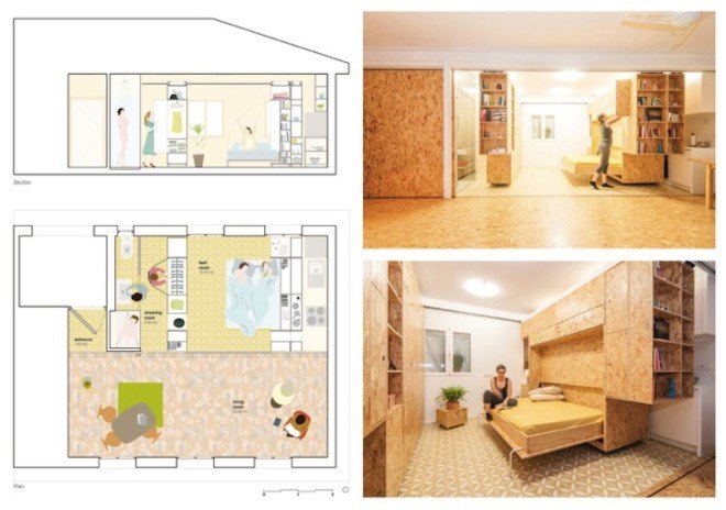 multifunctional, PKMN Architectures, ERREPILA, Yolanda Pila, All I Own House, sliding dividers, modular dividers, dividers, transformable home, modular units, foldaway furniture, space saving furniture, space saving apartment, tiny apartment,