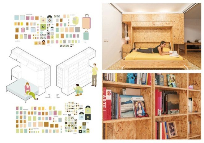 multifunctional, PKMN Architectures, ERREPILA, Yolanda Pila, All I Own House, sliding dividers, modular dividers, dividers, transformable home, modular units, foldaway furniture, space saving furniture, space saving apartment, tiny apartment,