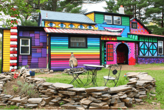 Katwise Calico house, artist Kat O'Sullivan, High Falls, New York, design, home renovation, colorful homes, artists homes, home design, home renovation ny, colorful homes, renovated farmhouses