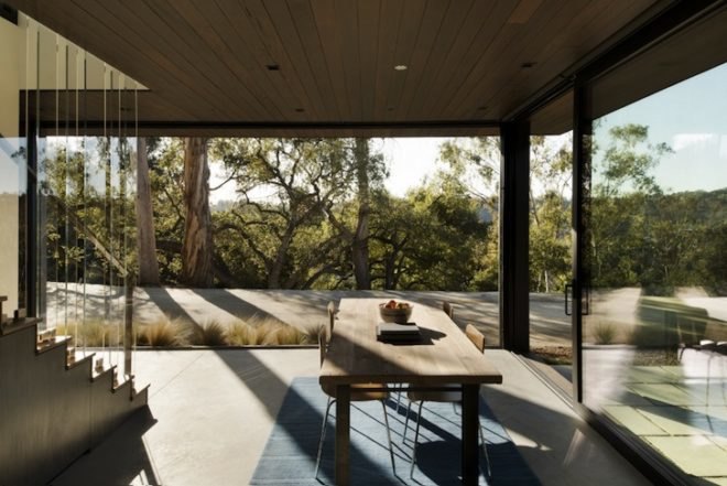 Oak Pass Guesthouse, barn, converted barn, Walker Workshop, fire-resistant timber, timber planks, concert hall, polished concrete, floor to ceiling windows, floor to ceiling glass, natural light, contemporary home, guesthouse, beverley hills, los angeles,