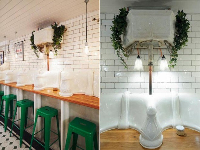 The Attendant, public toilet, green renovation, 19th century toilet, London architecture, London, conversion, vintage lamps, London designers, coffee shop