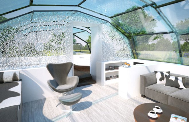 green design, eco design, sustainable design , The Photon Space, Glass House, double glazed facade, transparent home, pop up home