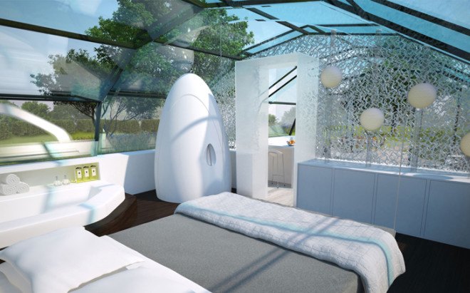 green design, eco design, sustainable design , The Photon Space, Glass House, double glazed facade, transparent home, pop up home
