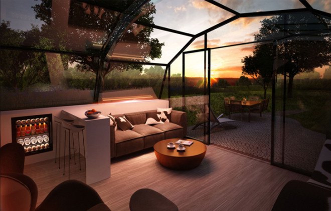 green design, eco design, sustainable design , The Photon Space, Glass House, double glazed facade, transparent home, pop up home