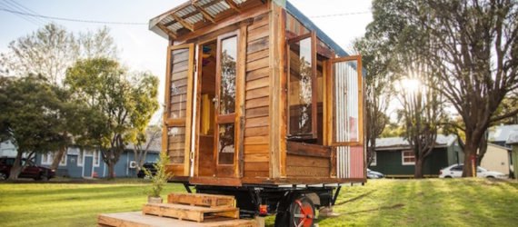 The Upcyclist, James Gallelty, The Bower, Australia, Sydney, tiny house, tiny bedroom, tiny house movement, tiny houses, tiny homes, solar power, led lighting, space saving furniture, fold up bed, upcycling, reclaimed materials, salvaged materials