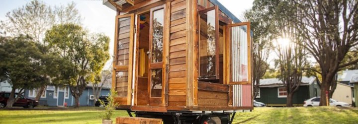 The Upcyclist, James Gallelty, The Bower, Australia, Sydney, tiny house, tiny bedroom, tiny house movement, tiny houses, tiny homes, solar power, led lighting, space saving furniture, fold up bed, upcycling, reclaimed materials, salvaged materials
