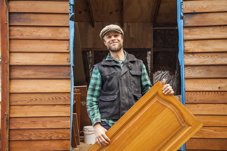 The Upcyclist, James Gallelty, The Bower, Australia, Sydney, tiny house, tiny bedroom, tiny house movement, tiny houses, tiny homes, solar power, led lighting, space saving furniture, fold up bed, upcycling, reclaimed materials, salvaged materials