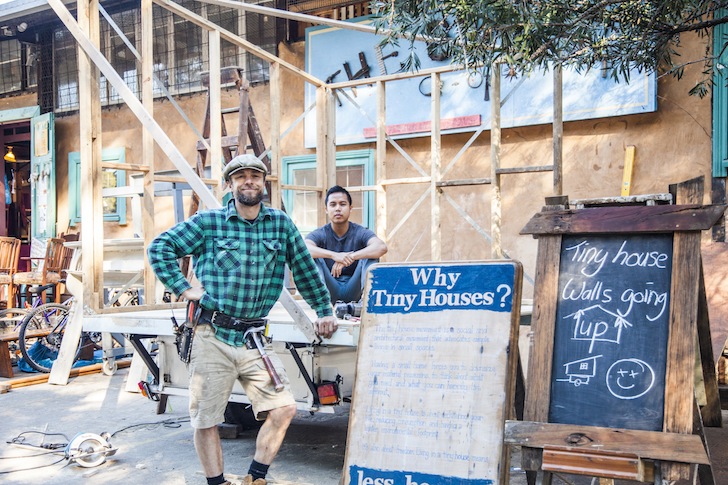 The Upcyclist, James Gallelty, The Bower, Australia, Sydney, tiny house, tiny bedroom, tiny house movement, tiny houses, tiny homes, solar power, led lighting, space saving furniture, fold up bed, upcycling, reclaimed materials, salvaged materials