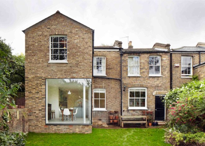 reclaimed materials, extension, green renovation, London, vegetarian cottage, cottage, victorian house, Cousins & Cousins, UK architects, London architecture, glass facade, brick house