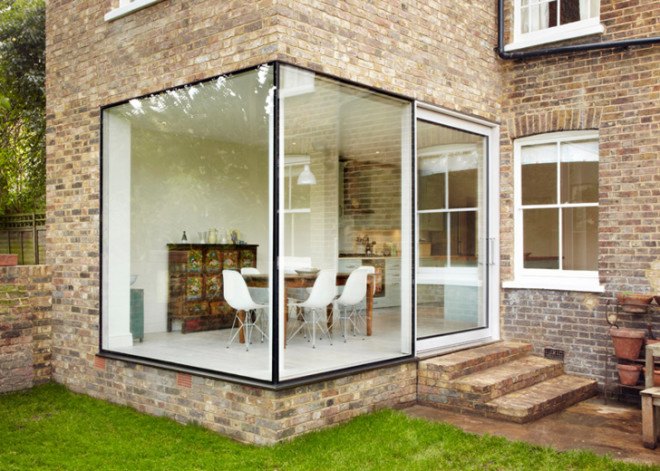 reclaimed materials, extension, green renovation, London, vegetarian cottage, cottage, victorian house, Cousins & Cousins, UK architects, London architecture, glass facade, brick house