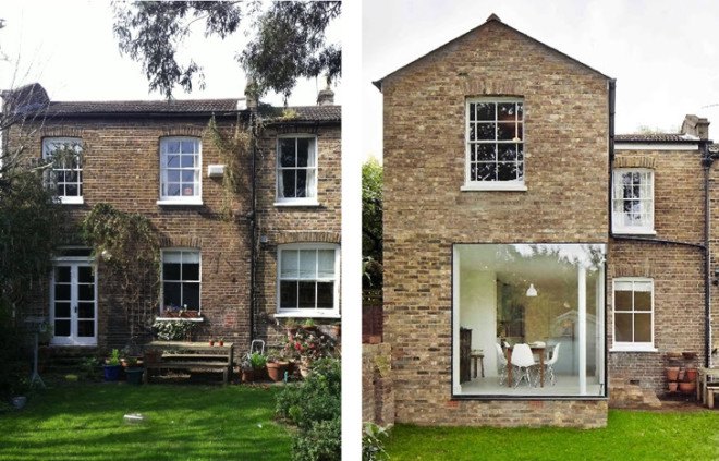 reclaimed materials, extension, green renovation, London, vegetarian cottage, cottage, victorian house, Cousins & Cousins, UK architects, London architecture, glass facade, brick house
