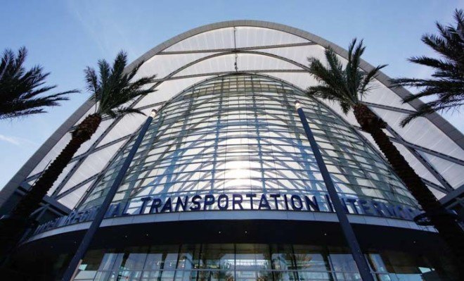 HOK Architects, ARTIC transit hub, transit hub, transportation hub, high-speed rail, California high-speed rail, California rail, green infrastructure, Anaheim transportation, Southern California, ETFE, natural ventilation, reduced solar heat gain, vaulted structure